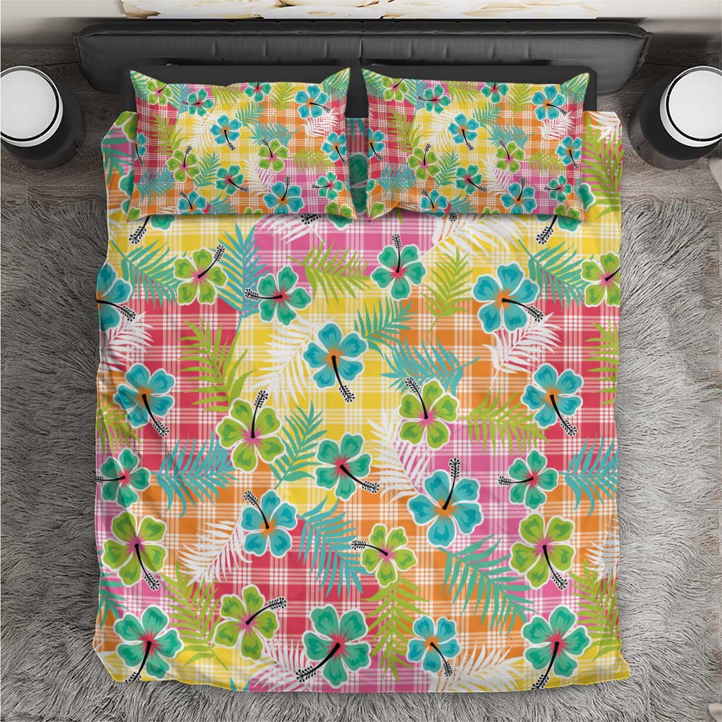 Hawaiian Palaka Bedding Set Hibiscus Palm Leaf Pattern LT9 Yellow - Polynesian Pride