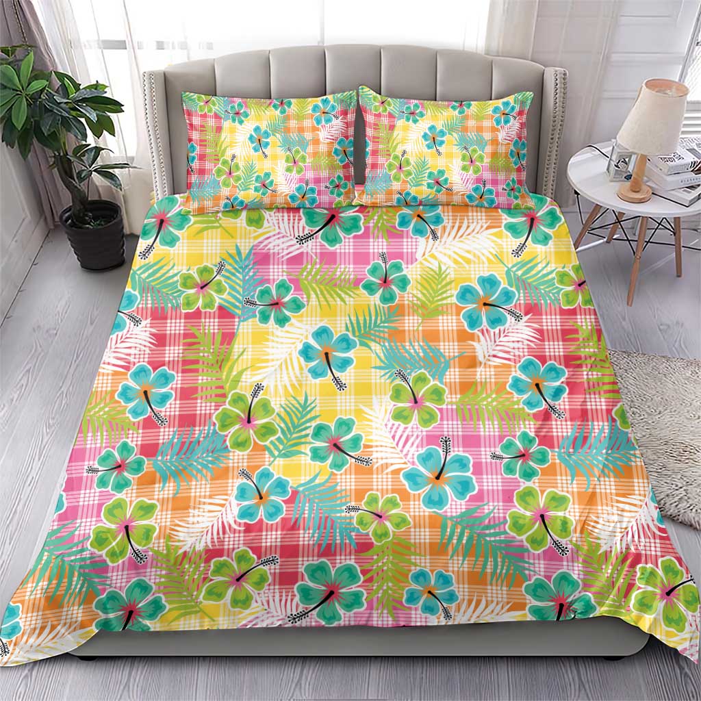 Hawaiian Palaka Bedding Set Hibiscus Palm Leaf Pattern LT9 - Polynesian Pride