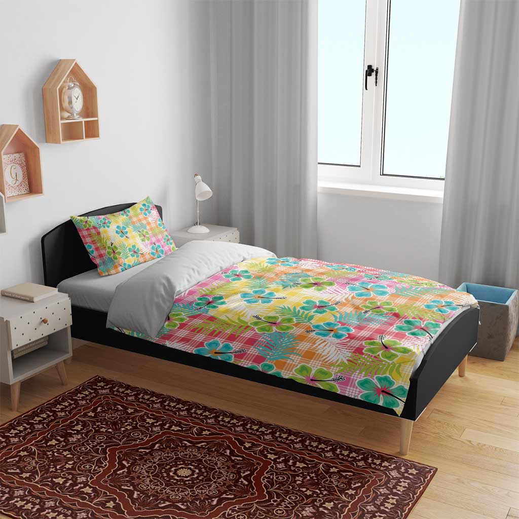 Hawaiian Palaka Bedding Set Hibiscus Palm Leaf Pattern LT9 - Polynesian Pride
