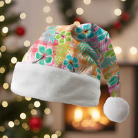 Hawaiian Palaka Christmas Santa Hat Hibiscus Palm Leaf Pattern LT9 Without Fur Yellow - Polynesian Pride