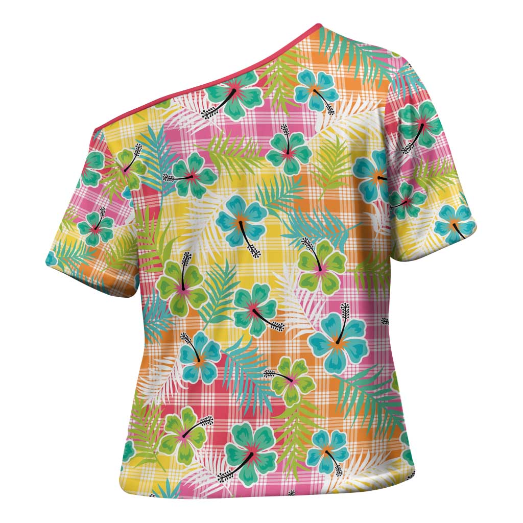 Hawaiian Palaka Cross Shoulder Shirt Hibiscus Palm Leaf Pattern LT9 - Polynesian Pride