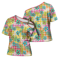 Hawaiian Palaka Cross Shoulder Shirt Hibiscus Palm Leaf Pattern LT9 - Polynesian Pride