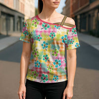 Hawaiian Palaka Cross Shoulder Shirt Hibiscus Palm Leaf Pattern LT9 - Polynesian Pride