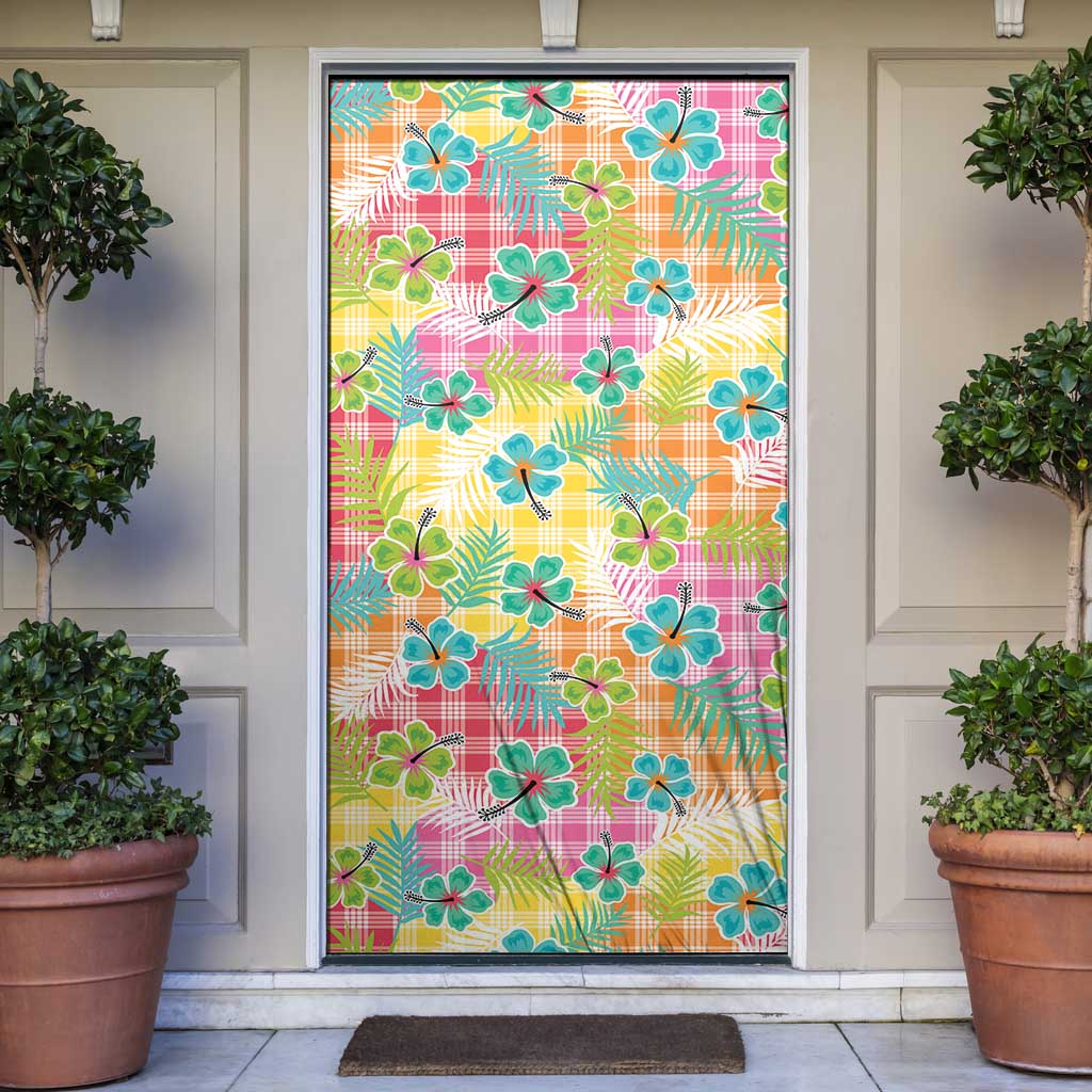 Hawaiian Palaka Door Cover Hibiscus Palm Leaf Pattern LT9 Yellow - Polynesian Pride
