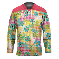Hawaiian Palaka Hockey Jersey Hibiscus Palm Leaf Pattern LT9 Unisex Yellow - Polynesian Pride