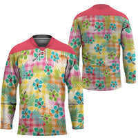 Hawaiian Palaka Hockey Jersey Hibiscus Palm Leaf Pattern LT9 - Polynesian Pride