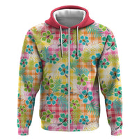 Hawaiian Palaka Hoodie Hibiscus Palm Leaf Pattern LT9 Zip Hoodie Yellow - Polynesian Pride