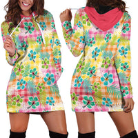 Hawaiian Palaka Hoodie Dress Hibiscus Palm Leaf Pattern LT9 - Polynesian Pride