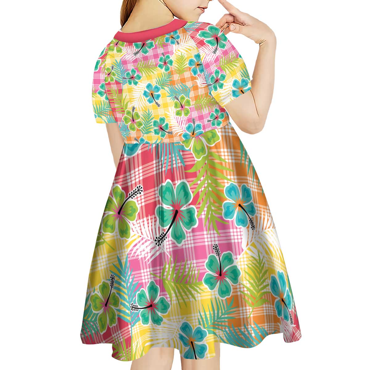 Hawaiian Palaka Kid Short Sleeve Dress Hibiscus Palm Leaf Pattern LT9 - Polynesian Pride