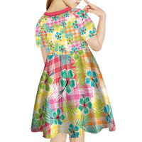 Hawaiian Palaka Kid Short Sleeve Dress Hibiscus Palm Leaf Pattern LT9 - Polynesian Pride