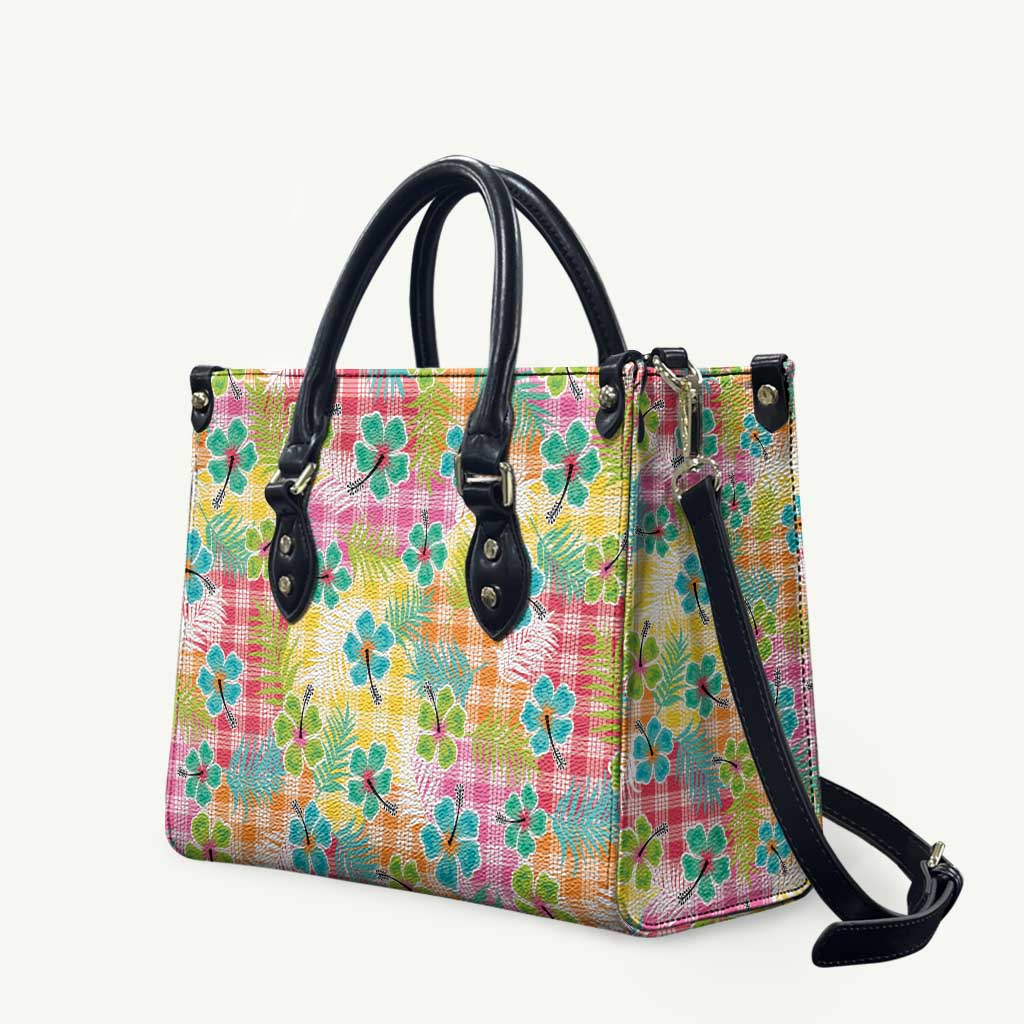 Hawaiian Palaka Leather Bag Hibiscus Palm Leaf Pattern LT9 Yellow - Polynesian Pride