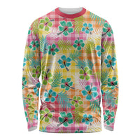 Hawaiian Palaka Long Sleeve Shirt Hibiscus Palm Leaf Pattern LT9 Unisex Yellow - Polynesian Pride