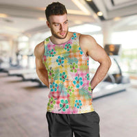 Hawaiian Palaka Men Tank Top Hibiscus Palm Leaf Pattern LT9 Yellow - Polynesian Pride