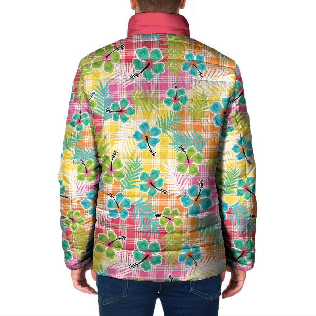 Hawaiian Palaka Padded Jacket Hibiscus Palm Leaf Pattern LT9 - Polynesian Pride