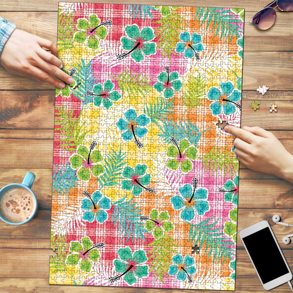 Hawaiian Palaka Puzzle Hibiscus Palm Leaf Pattern LT9 Yellow - Polynesian Pride