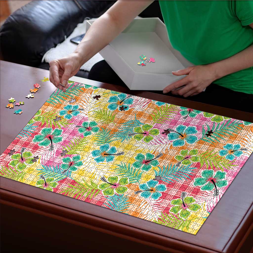 Hawaiian Palaka Puzzle Hibiscus Palm Leaf Pattern LT9 - Polynesian Pride
