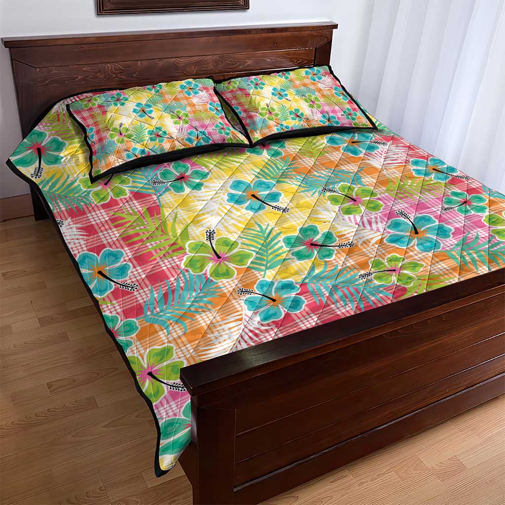 Hawaiian Palaka Quilt Bed Set Hibiscus Palm Leaf Pattern LT9 - Polynesian Pride