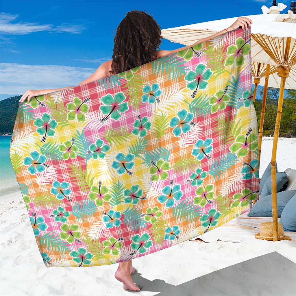 Hawaiian Palaka Sarong Hibiscus Palm Leaf Pattern LT9 One Size 44 x 66 inches Yellow - Polynesian Pride