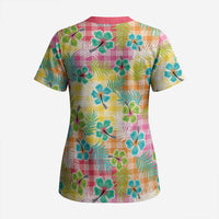 Hawaiian Palaka Scrub Top Hibiscus Palm Leaf Pattern LT9 - Polynesian Pride
