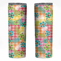 Hawaiian Palaka Skinny Tumbler Hibiscus Palm Leaf Pattern LT9 Yellow - Polynesian Pride