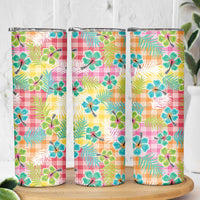 Hawaiian Palaka Skinny Tumbler Hibiscus Palm Leaf Pattern LT9 - Polynesian Pride