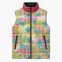 Hawaiian Palaka Sleeveless Puffer Jacket Hibiscus Palm Leaf Pattern LT9 Unisex Yellow - Polynesian Pride