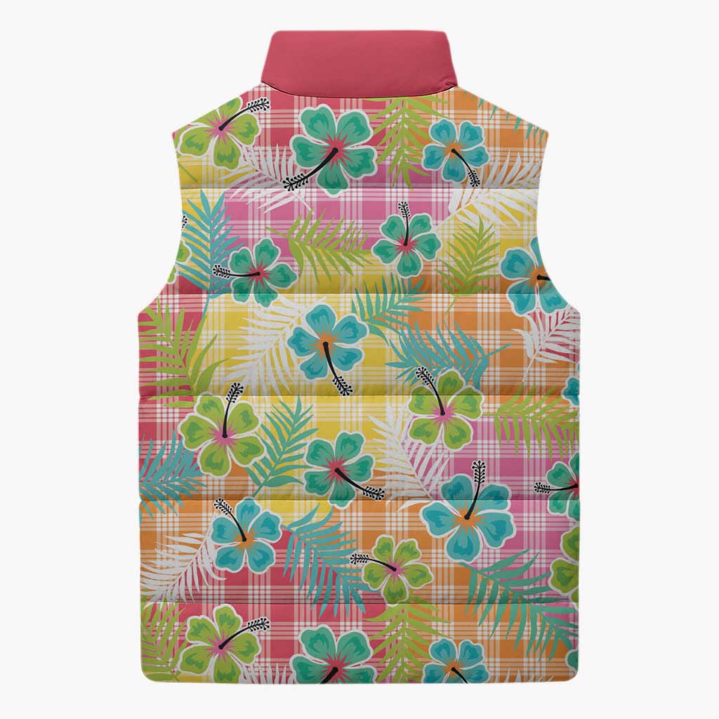 Hawaiian Palaka Sleeveless Puffer Jacket Hibiscus Palm Leaf Pattern LT9 - Polynesian Pride