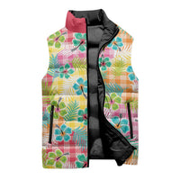 Hawaiian Palaka Sleeveless Puffer Jacket Hibiscus Palm Leaf Pattern LT9 - Polynesian Pride