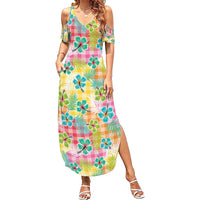 Hawaiian Palaka Summer Maxi Dress Hibiscus Palm Leaf Pattern LT9 Women Yellow - Polynesian Pride