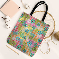 Hawaiian Palaka Tote Bag Hibiscus Palm Leaf Pattern LT9 Black Strap One Size Yellow - Polynesian Pride
