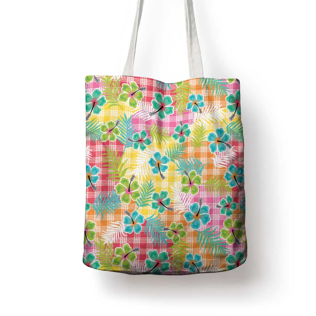 Hawaiian Palaka Tote Bag Hibiscus Palm Leaf Pattern LT9 - Polynesian Pride