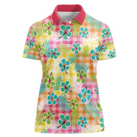 Hawaiian Palaka Women Polo Shirt Hibiscus Palm Leaf Pattern LT9 Female Yellow - Polynesian Pride