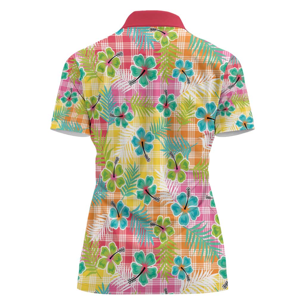 Hawaiian Palaka Women Polo Shirt Hibiscus Palm Leaf Pattern LT9 - Polynesian Pride