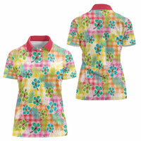 Hawaiian Palaka Women Polo Shirt Hibiscus Palm Leaf Pattern LT9 - Polynesian Pride
