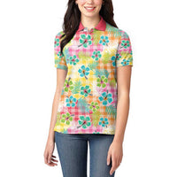 Hawaiian Palaka Women Polo Shirt Hibiscus Palm Leaf Pattern LT9 - Polynesian Pride
