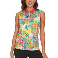 Hawaiian Palaka Women Sleeveless Polo Shirt Hibiscus Palm Leaf Pattern LT9 - Polynesian Pride