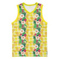 Hawaiian Palaka Basketball Jersey Hibiscus Pineapple Lei LT9 Unisex Yellow - Polynesian Pride
