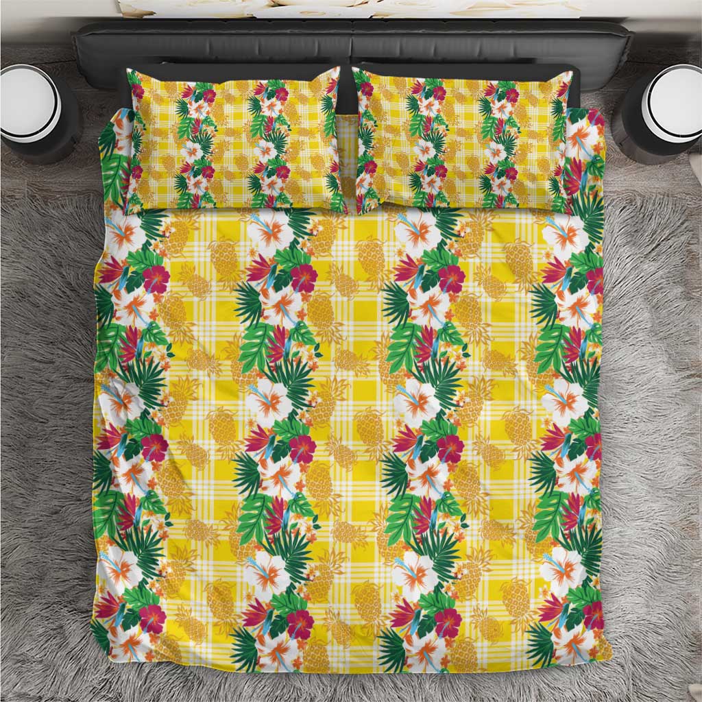 Hawaiian Palaka Bedding Set Hibiscus Pineapple Lei LT9 Yellow - Polynesian Pride