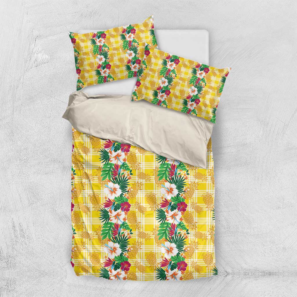 Hawaiian Palaka Bedding Set Hibiscus Pineapple Lei LT9 US Twin 172cm x 218cm Yellow - Polynesian Pride