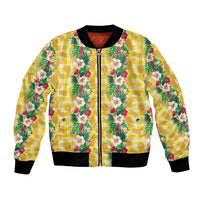 Hawaiian Palaka Bomber Jacket Hibiscus Pineapple Lei LT9 Unisex Yellow - Polynesian Pride