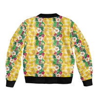 Hawaiian Palaka Bomber Jacket Hibiscus Pineapple Lei LT9 - Polynesian Pride