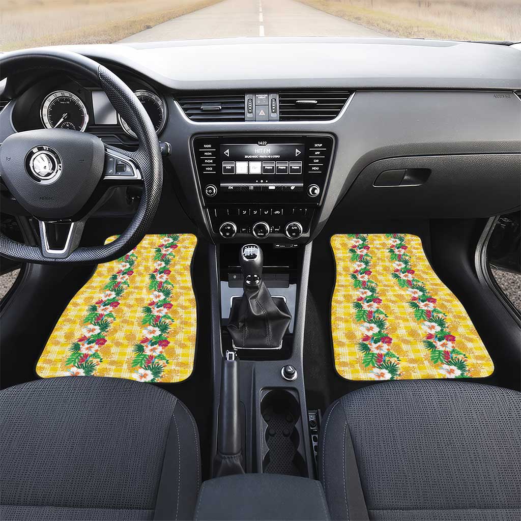 Hawaiian Palaka Car Mats Hibiscus Pineapple Lei LT9 Set 2pcs - Front Yellow - Polynesian Pride
