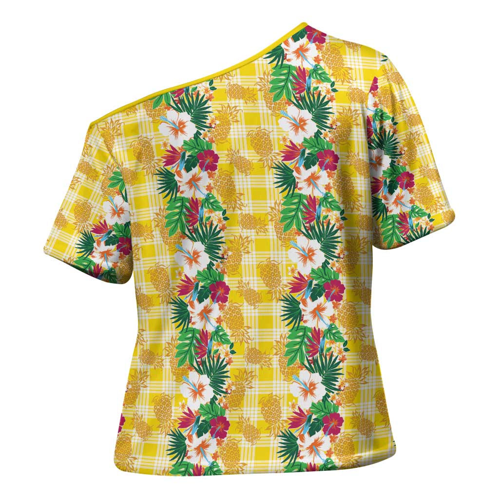 Hawaiian Palaka Cross Shoulder Shirt Hibiscus Pineapple Lei LT9 - Polynesian Pride