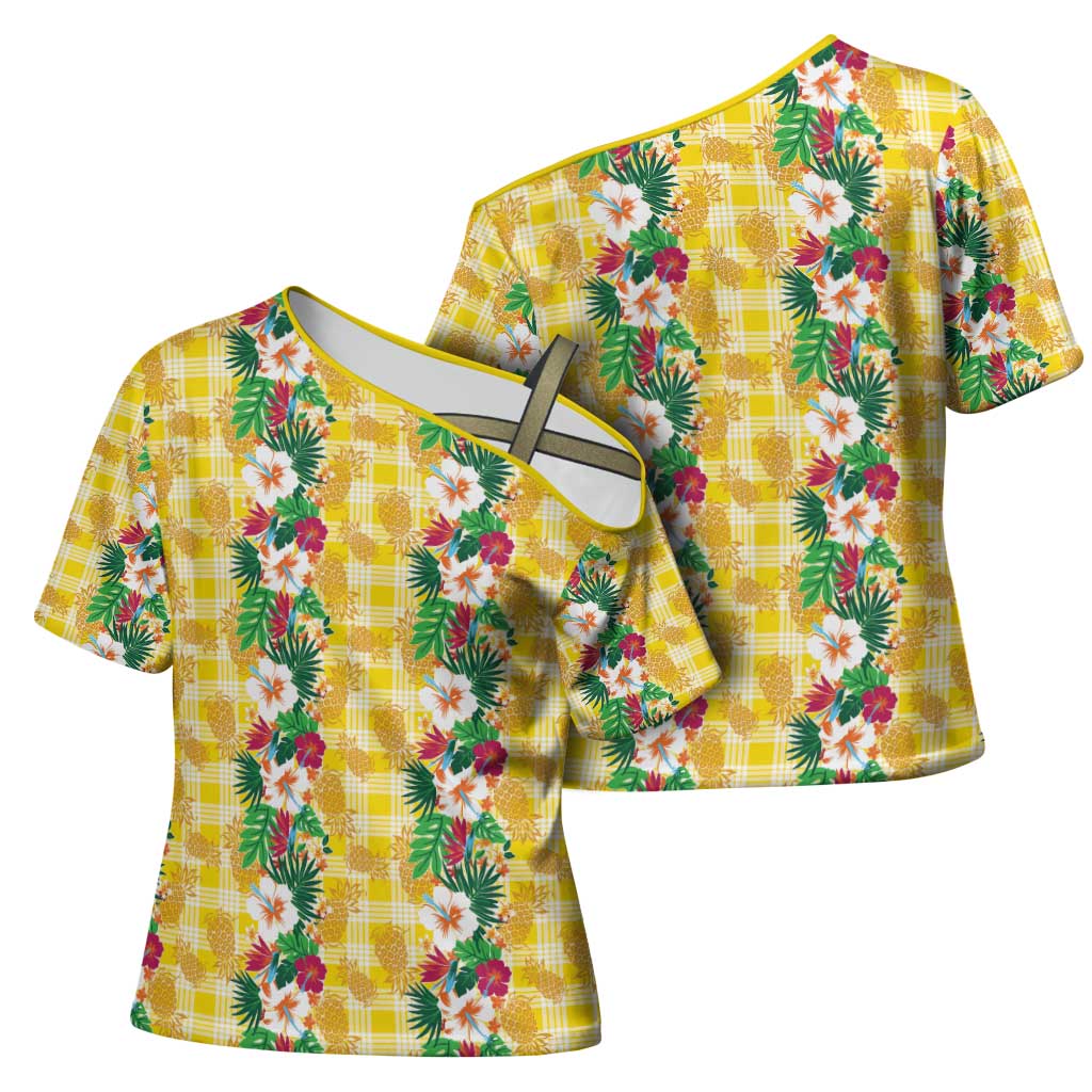 Hawaiian Palaka Cross Shoulder Shirt Hibiscus Pineapple Lei LT9 - Polynesian Pride