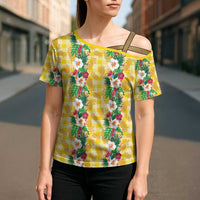 Hawaiian Palaka Cross Shoulder Shirt Hibiscus Pineapple Lei LT9 - Polynesian Pride