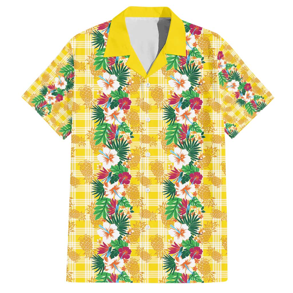 Hawaiian Palaka Hawaiian Shirt Hibiscus Pineapple Lei LT9 Yellow - Polynesian Pride