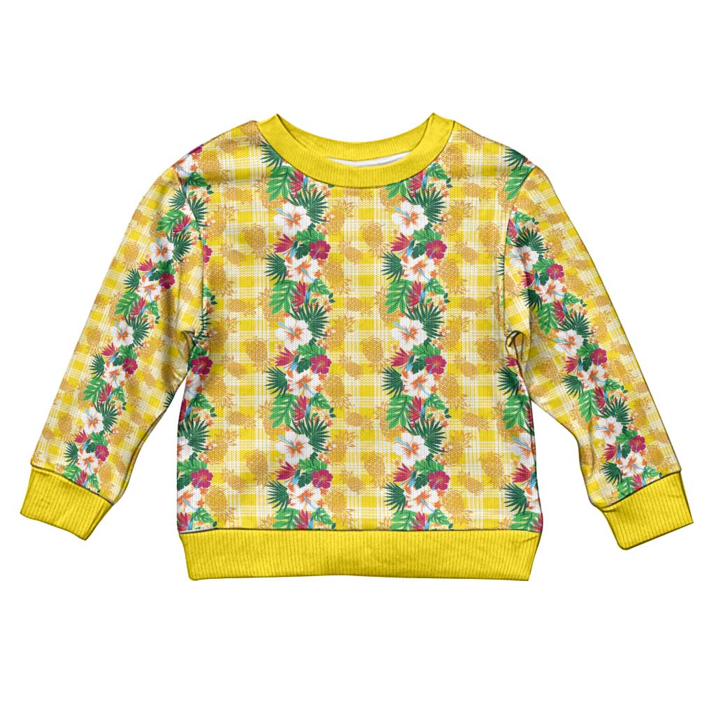 Hawaiian Palaka Kid Ugly Christmas Sweater Hibiscus Pineapple Lei LT9 Kid Yellow - Polynesian Pride