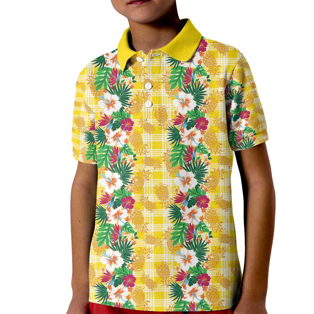 Hawaiian Palaka Kid Polo Shirt Hibiscus Pineapple Lei LT9 Kid Yellow - Polynesian Pride