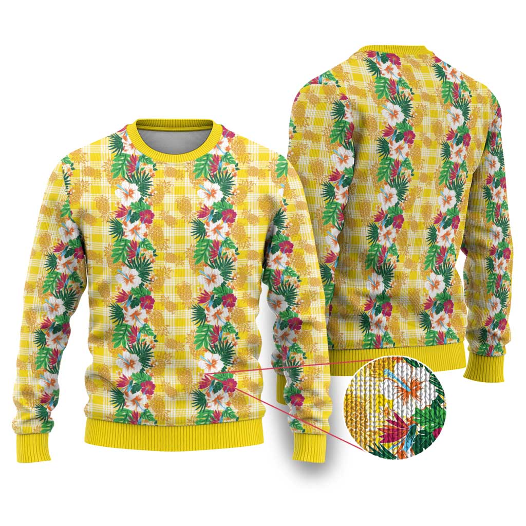 Hawaiian Palaka Ugly Christmas Sweater Hibiscus Pineapple Lei LT9 Yellow - Polynesian Pride