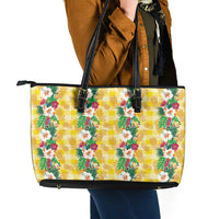 Hawaiian Palaka Leather Tote Bag Hibiscus Pineapple Lei LT9 - Polynesian Pride